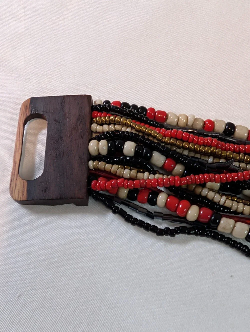 Beaded Wood Clasp Bracelet